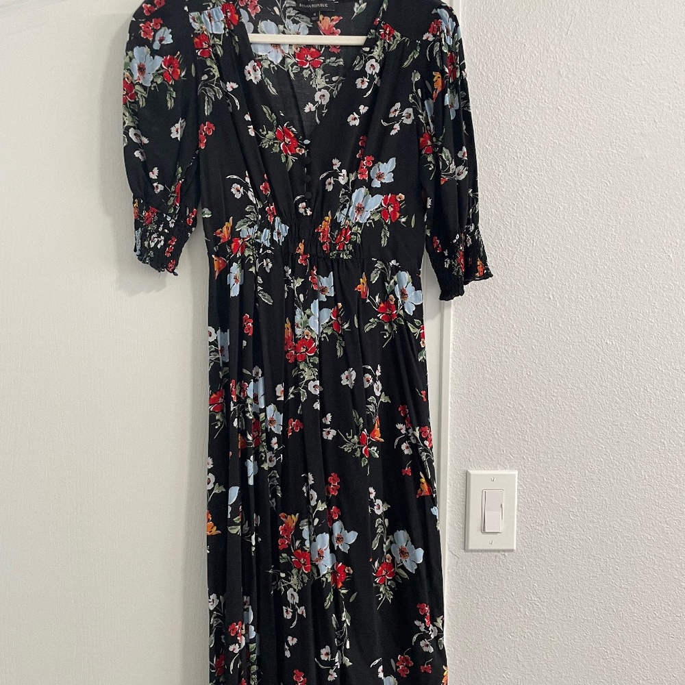 Black Banana Republic dress with flowers